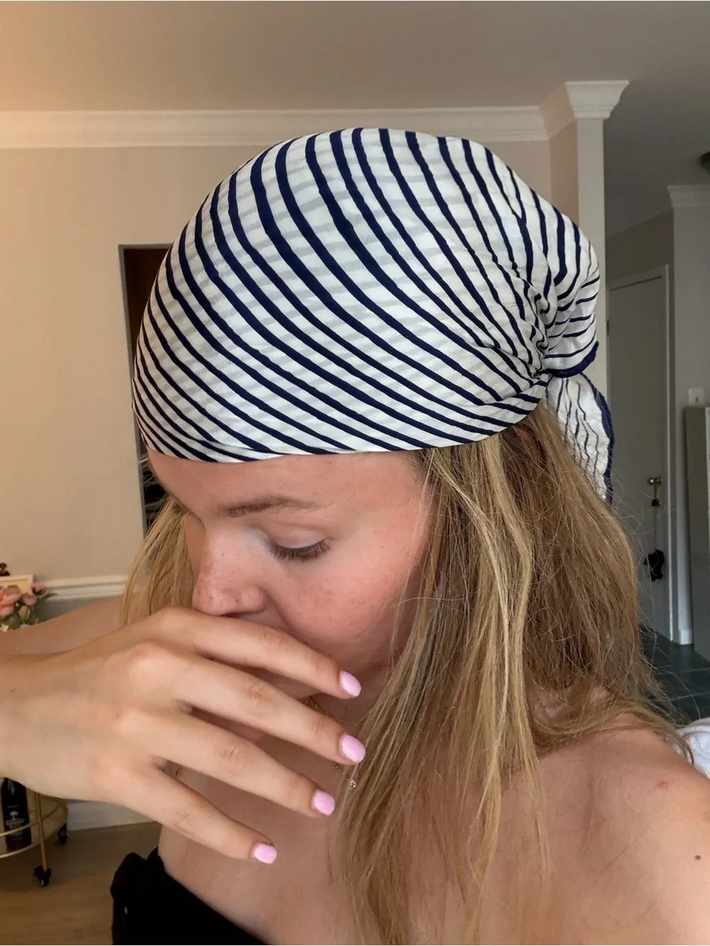 Free People Blue and White Striped Head Scarf